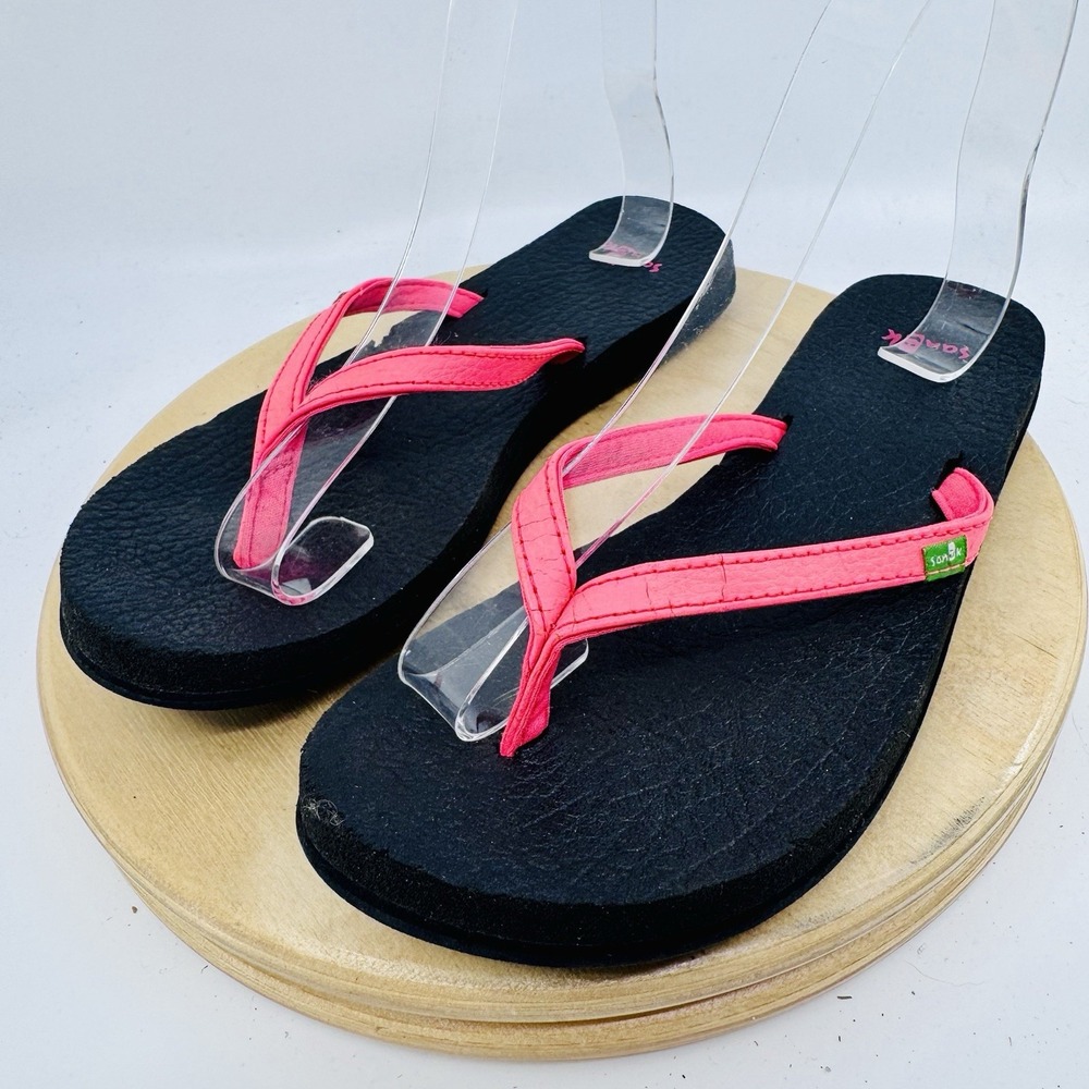 Sanuk Yoga Joy Pink Coral Womens Flip Flop Toe Post Sandals Size 7 SWS10275